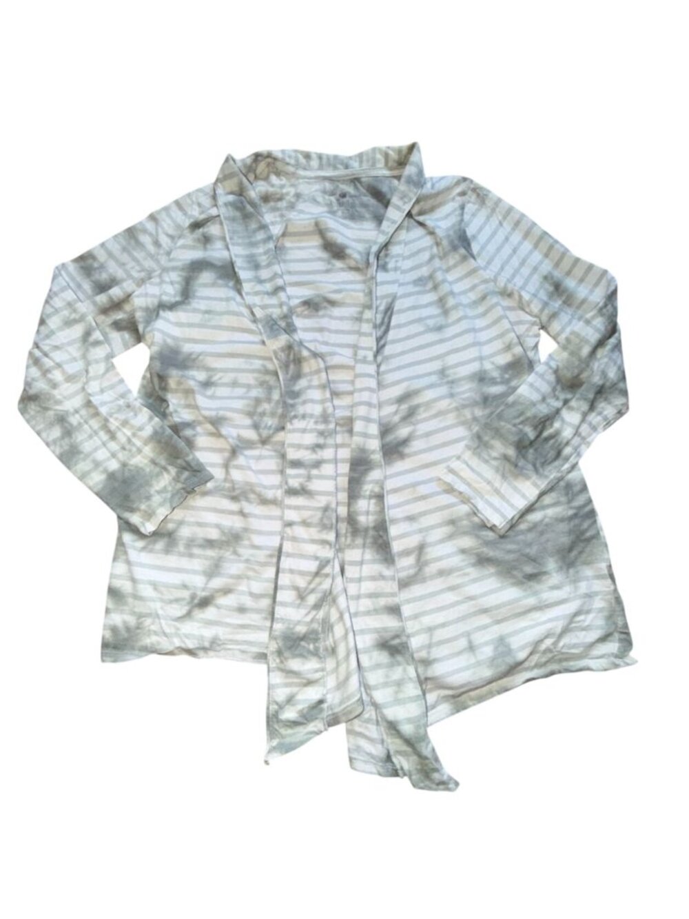 Purejill Fit 100% Cotton Striped Cardigan-White/Gray Tie-Dye-Large-GUC